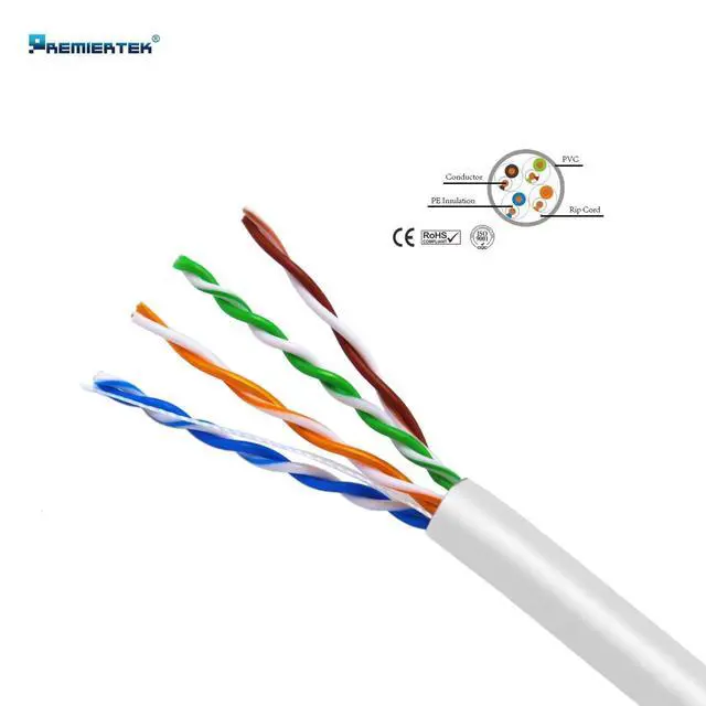 Alt view image 2 of 3 - Premiertek 1000 Ft Cat5e 24AWG CCA UTP Solid 4-Pairs Network Ethernet LAN Cable Bulk White (CAT5E-1KFT-W)