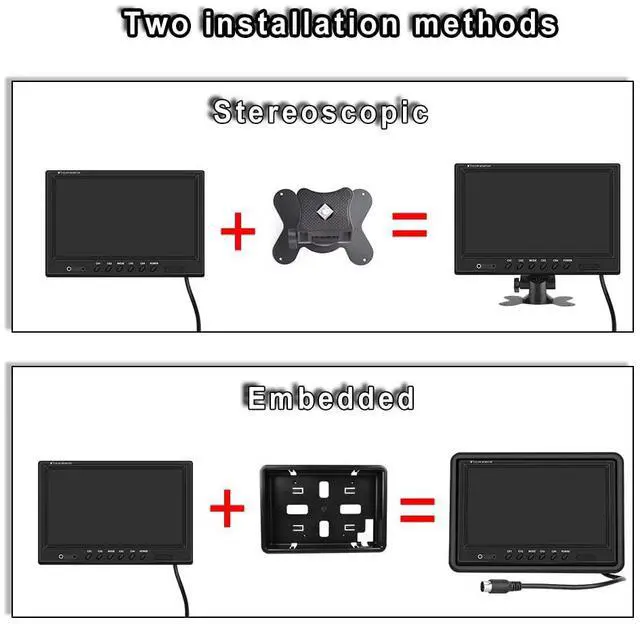 Alt view image 4 of 5 - 9 Inch Backup Camera Monitor Only, Quad Split Screen,Hikity 4 Channels RCA Video Inputs HD Vehicle Rear View Reverse Color TFT LCD Display Screen for Car SUV Van Truck Pickup