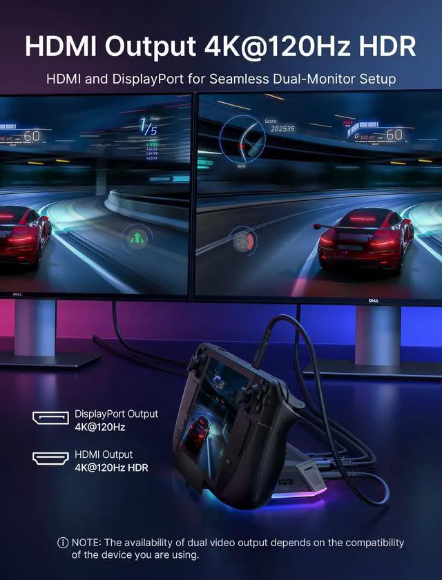 Alt view image 5 of 5 - JSAUX RGB Docking Station for Steam Deck (OLED)/ROG Ally/Legion Go, 12-in-1 Handheld Dock with 4K@120Hz HDMI & DisplayPort Gigabit Ethernet USB C 3.2 USB A 3.2/2.0, SD/TF Slots 3.5mm Jack-HB1201S