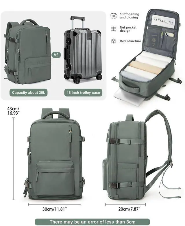 Alt view image 3 of 4 - VGCUB Large Travel Backpack with Vacuum System Carry on Personal Item Storage Compression Seal Bags for Clothing with Pump Work Business Vacpack Airback Laptop Backpack for Women Men Green