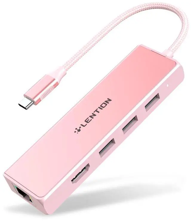 Main image of LENTION USB C Hub with a Gigabit Ethernet Port, 4K HDMI Display, 3 USB-A USB 3.0 Ports for MacBook Pro, MacBook Air, Dell, Lenovo, HP Laptops and More, Stable Driver Certified (C25, Rose Gold)