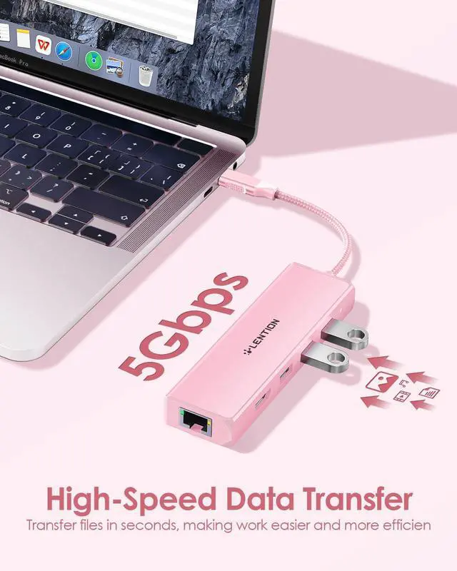 Alt view image 5 of 5 - LENTION USB C Hub with a Gigabit Ethernet Port, 4K HDMI Display, 3 USB-A USB 3.0 Ports for MacBook Pro, MacBook Air, Dell, Lenovo, HP Laptops and More, Stable Driver Certified (C25, Rose Gold)