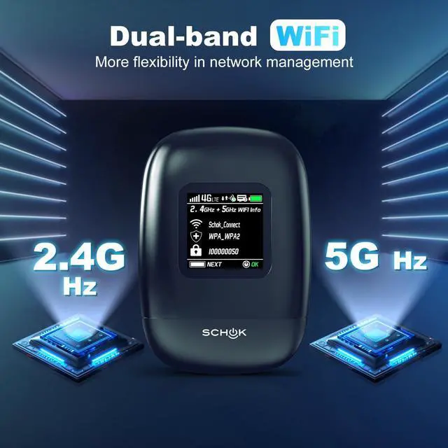 Alt view image 4 of 5 - SCHOK 4G LTE Mobile Hotspot - Cat 12 Portable WiFi for Travel, Dual Bands (2.4GHz/5GHz), 600Mbps Download High Speed, Supports 16 Connected Devices, Compatible with Verizon & its MVNOs ONLY