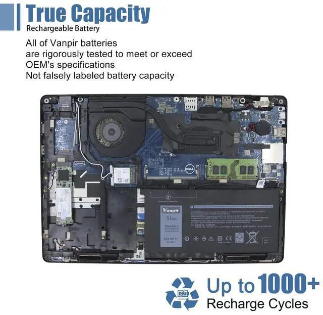Alt view image 5 of 5 - VANPIR 51Wh 93FTF Battery for Dell Latitude 5280 5288 5480 5580 5590 5490 5290 5488 5491 E5280 E5288 E5480 E5580 E5490 E5590 E5290 E5491 Precision 3520 3530 M3520 M3530 Series D4CMT 83XPC 4YFVG DJWGP