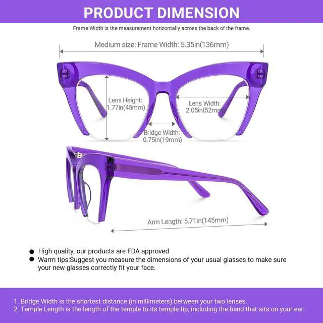 Alt view image 5 of 5 - VOOGLAM Blue Light Glasses for Women Cateye Semi Rim Gaming Glasses Anti Eyestrain Dry Eyes UV Computer Phone TV Eyewear Jacobien Purple GJGA483996-02 Trend