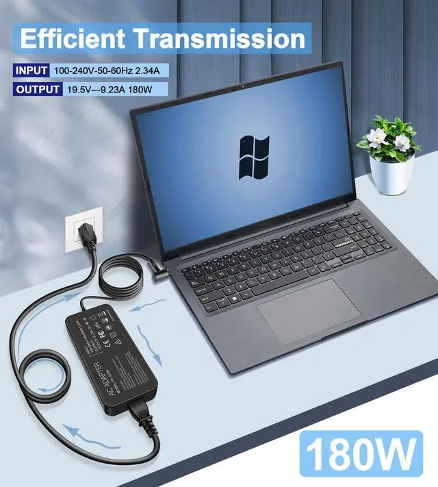 Alt view image 2 of 5 - 180W Charger for ASUS ROG G75VW G75VX G751JM G750JW G750JM G750JS G752VL G752VT GL502VT FX502VM FX702VM ADP-180MB F FA180PM111 Power Adapter 5.5x2.5mm