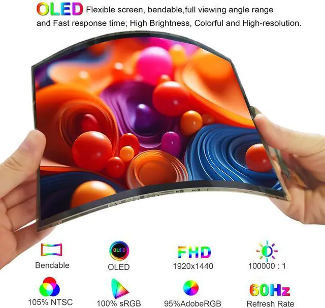 Alt view image 2 of 5 - 7.8 inch Flexible Display Curved Bendable Screen FHD 1920 * 1440 AMOLED Display with HDMI Driver Board OLED Monitor Without Enclosure Kit for DIY Prototype Demo Compatible with All Systems