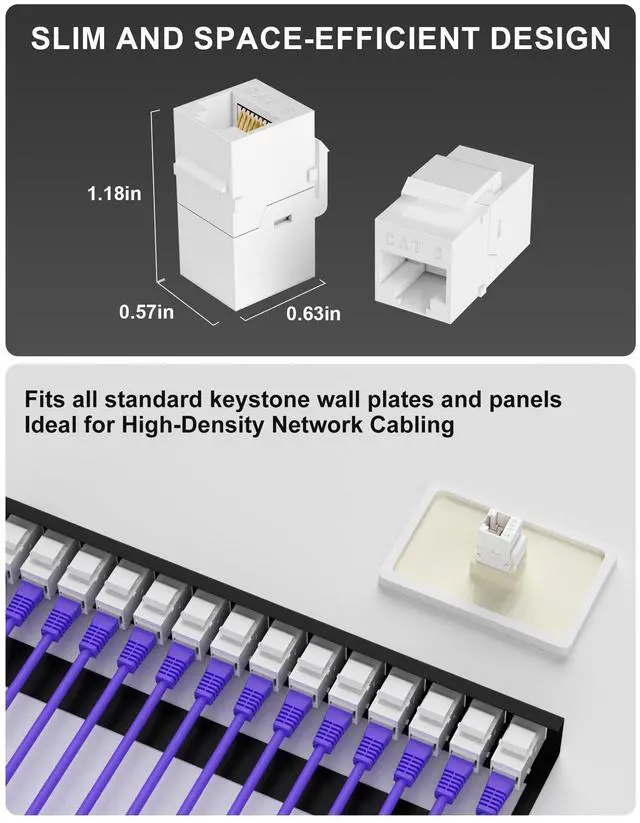 Alt view image 2 of 5 - VANDESAIL RJ45 Cat6 Keystone Coupler, 40-Pack Cat 6 Keystone Jack Ethernet Coupler Female to Female for Cat6/Cat5e/Cat5 Network Cable, White