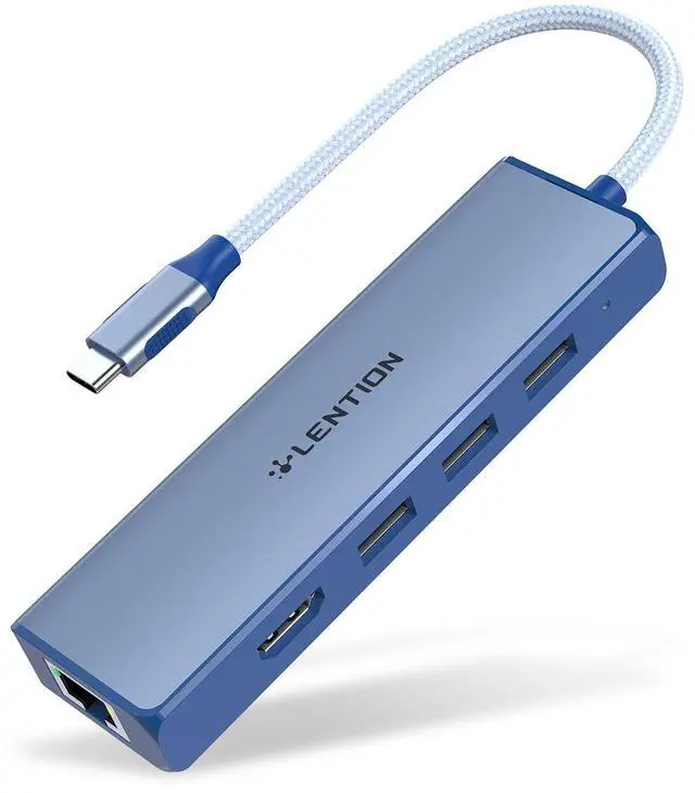 Main image of LENTION USB C Hub with Gigabit Ethernet Port, 4K HDMI, 3 USB 3.0 Dongle for 2024-2016 MacBook Pro 13/14/15/16, New Mac Air & Surface, Chromebook, More, Stable Driver Certified (CB-C25, Blue)