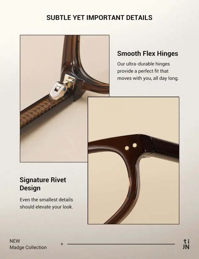 Alt view image 5 of 5 - TIJN Olisa Retro Blue Light Glasses,Cat-Eye Vintage Frame Computer Glasses for Women Men,Lightweight Bluelight Glasses,Brown