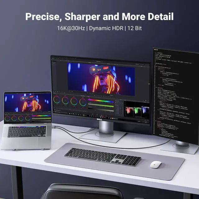 Alt view image 4 of 5 - UGREEN USB C to DisplayPort 2.1 Cable 16K@30Hz 8K@120Hz 40Gbps Thunderbolt 4/3 to DisplayPort Cord Alu Braided Compatible iPhone 16/15 Pro Max, Galaxy S25, MacBook Pro/Air, iPad, Mac mini, XPS, 6.6FT