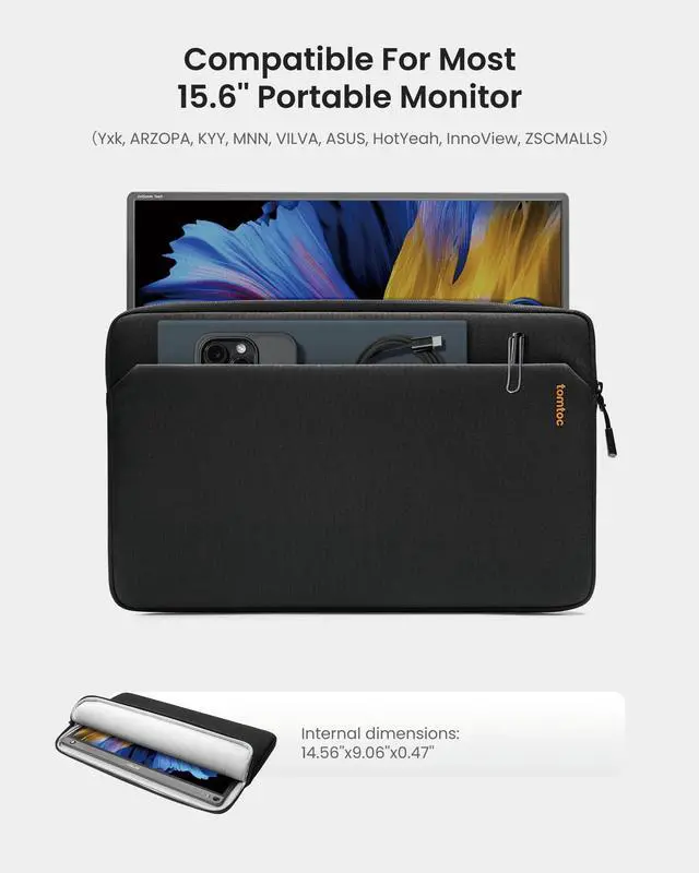 Alt view image 2 of 5 - tomtoc Light-A18 Slim 15.6 Inch Portable Monitor Case with Acessories Storage, Light Protective Carrying Sleeve for Most 15.6 in Portable Monitors with Eco-Friendly Fabric