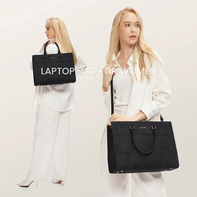 Alt view image 2 of 5 - LOVEVOOK Laptop Bag for Women 15.6 Inch Laptop Tote Bag Vintage Leather Work Bags for Women Professional Computer bag