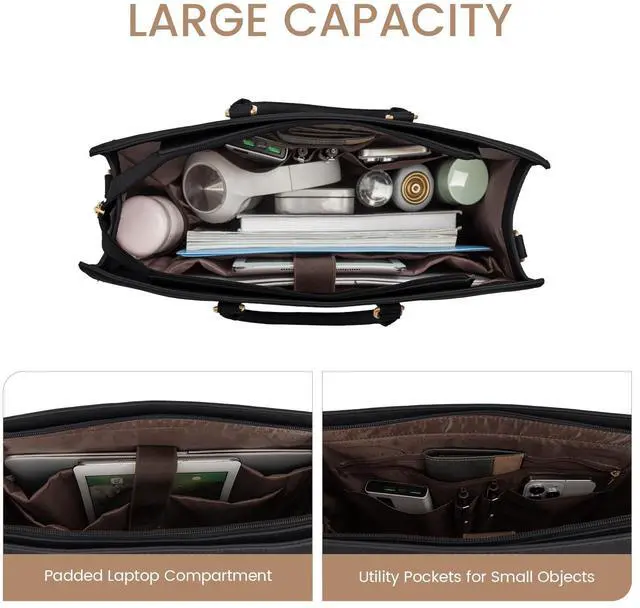 Alt view image 3 of 5 - LOVEVOOK Laptop Bag for Women 15.6 Inch Laptop Tote Bag Vintage Leather Work Bags for Women Professional Computer bag