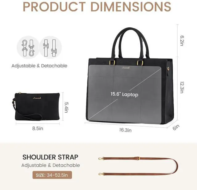 Alt view image 4 of 5 - LOVEVOOK Laptop Bag for Women 15.6 Inch Laptop Tote Bag Vintage Leather Work Bags for Women Professional Computer bag