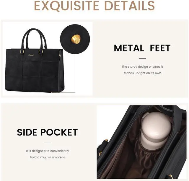 Alt view image 5 of 5 - LOVEVOOK Laptop Bag for Women 15.6 Inch Laptop Tote Bag Vintage Leather Work Bags for Women Professional Computer bag