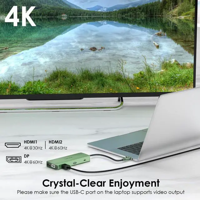 Alt view image 3 of 5 - WAVLINK USB C Docking Station Dual Monitor, USB Type C Hub Triple Display, USB C to 2 HDMI,DisplayPort, PD Charging, Ethernet, 5 USB, SD/TF Read, Audio for MacBook Dell HP Lenovo Surface, Green