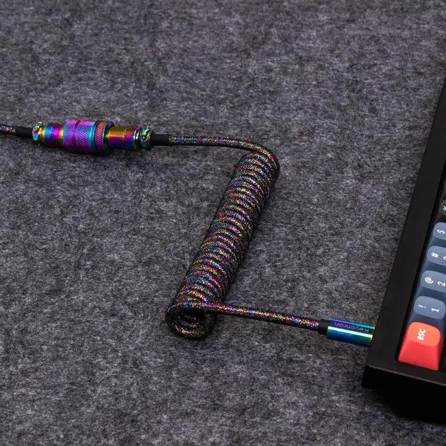 Alt view image 3 of 4 - Keychron Colorful Premium Coiled Type-C Cable Straight - Rainbow Plated Black