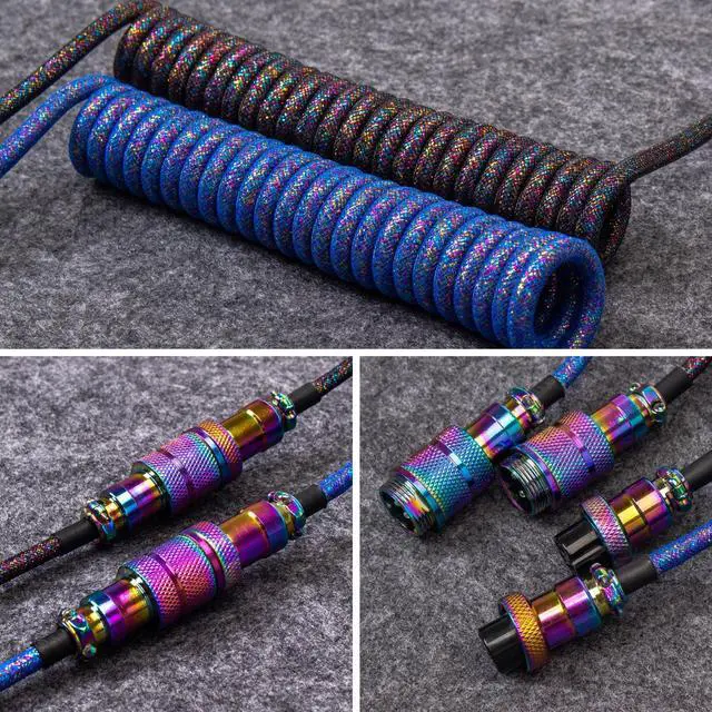 Alt view image 4 of 4 - Keychron Colorful Premium Coiled Type-C Cable Straight - Rainbow Plated Black