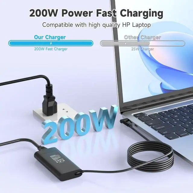 Alt view image 5 of 5 - 200W 19.5V 10.3A Laptop Charger Compatible with HP Omen 15 16 17 Inch Gaming 15-ax, 15-ce, 15-dc, 15-ek, 15-dh, 15-en, 16-b, 16-wd, 16-xd, 17-an, 17-cb, 17-w, TPN-CA03, TPN-DA10 Power Supply Cord