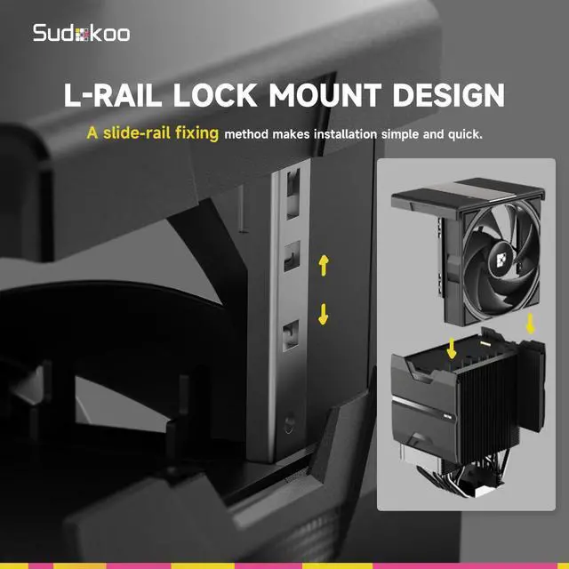 Alt view image 3 of 5 - Sudokoo Sudokoo SK700 AM5 CPU Cooler, AM5 Exclusive, 7 Heatpipes CPU Air Cooler, Single Tower, 120mm FDB PWM Fan, Full RAM Freedom, L-Rail Lock Mount, 5 Years Warranty, Black,PC Cooler