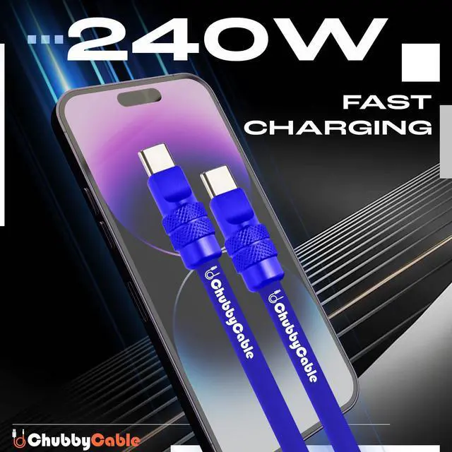 Alt view image 2 of 5 - chubbycable Chubby 2.0 Anodized Version - 240W USB C Cable Reflective Shine Charge Cable Silicone Fast Charging Cable, Dark Blue, Type C to Type C, 3.3FT