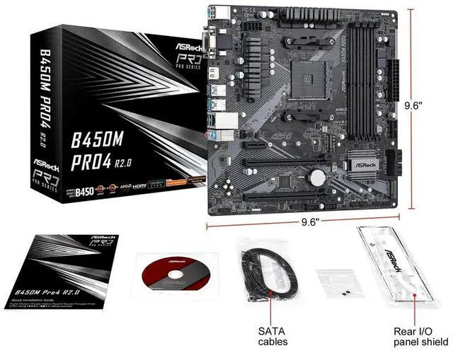 Alt view image 4 of 4 - ASROCK B450M PRO4 R2.0 Socket AM4/ AMD B450/ DDR4/ SATA3&USB3.2/ M.2/ Micro ATX Motherboard