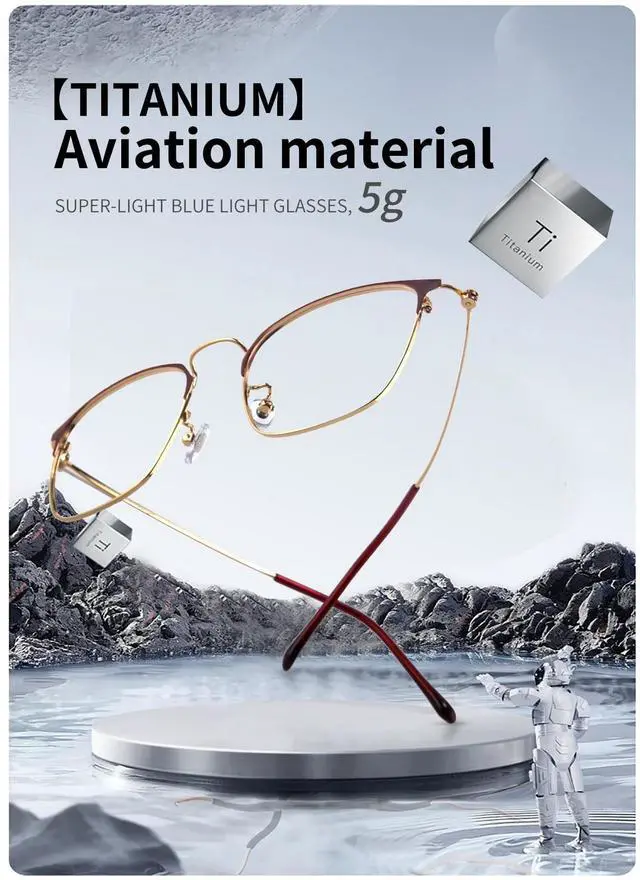 Alt view image 3 of 5 - PRIVOZA Blue Light Glasses, Computer/Gaming/TV/Phones Glasses for Women/men, Anti Glare/UV400, Lightweight Titanium Frame (Red-Gold)