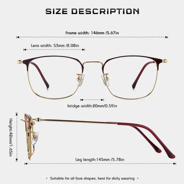 Alt view image 4 of 5 - PRIVOZA Blue Light Glasses, Computer/Gaming/TV/Phones Glasses for Women/men, Anti Glare/UV400, Lightweight Titanium Frame (Red-Gold)