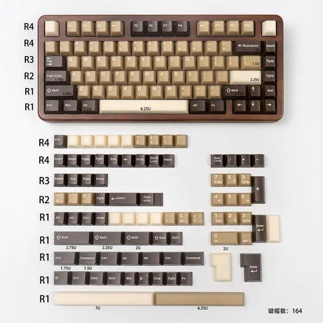 Alt view image 5 of 5 - 164 Keys Coffee Translucent Keycaps Doubleshot PBT Cherry Profile Keycap Set Fit for 61/64/87/104/108 Mechanical Keyboard Keycaps