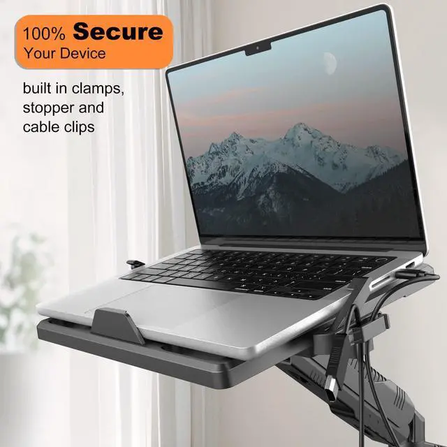 Alt view image 4 of 5 - Klearlook 2in1 Laptop Stand - Full Motion Monitor Mount with Adjustable Tray & Extension Arm, VESA Plate 75x75/100x100mm, Clamp & Grommet Mounting