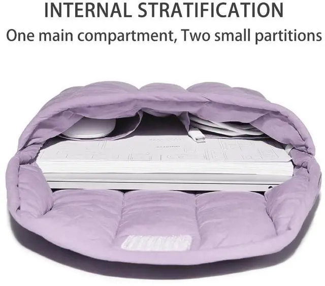 Alt view image 4 of 5 - Puffy Laptop Sleeve Set 15-16 Inch Purple, Protective Carrying Case with Data Cable Bag, Cute Case Bag Compatible with 15 and 16 Inch Laptops, for MacBook Air M2 M1, Asus/Dell Xps/Lenovo