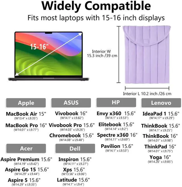 Alt view image 5 of 5 - Puffy Laptop Sleeve Set 15-16 Inch Purple, Protective Carrying Case with Data Cable Bag, Cute Case Bag Compatible with 15 and 16 Inch Laptops, for MacBook Air M2 M1, Asus/Dell Xps/Lenovo