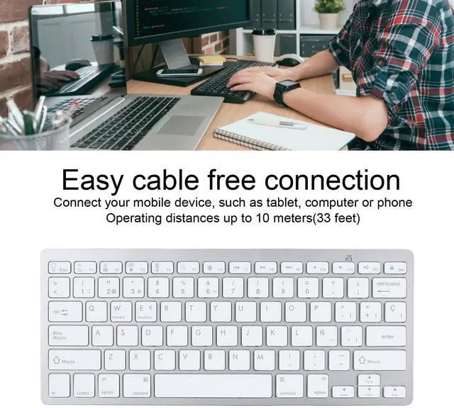 Alt view image 2 of 5 - Diyeeni Bilingual Keyboard Portable Thin for German French Spanish Italian Keyboard, Bluetooth Keyboard Compatible with iOS, Android, Windows, OS (Spanish QWETZ Layout)