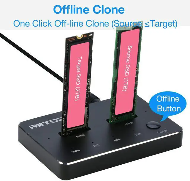 Alt view image 2 of 5 - M.2 Duplicator, RIITOP Dual NVMe Docking Station for 2X M.2 NVMe SSD to USB C Reader [Offline Cloner]