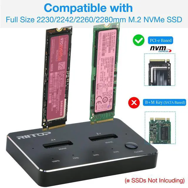 Alt view image 3 of 5 - M.2 Duplicator, RIITOP Dual NVMe Docking Station for 2X M.2 NVMe SSD to USB C Reader [Offline Cloner]