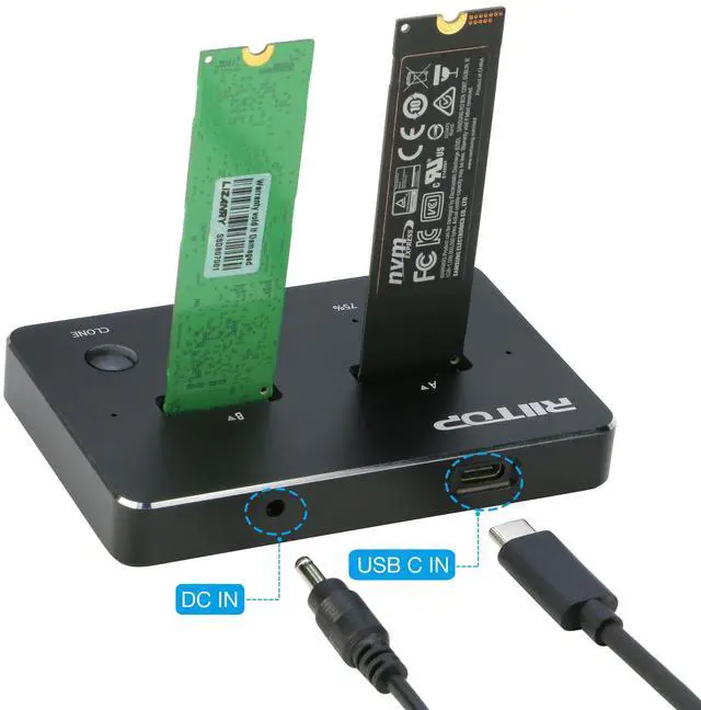 Alt view image 5 of 5 - M.2 Duplicator, RIITOP Dual NVMe Docking Station for 2X M.2 NVMe SSD to USB C Reader [Offline Cloner]