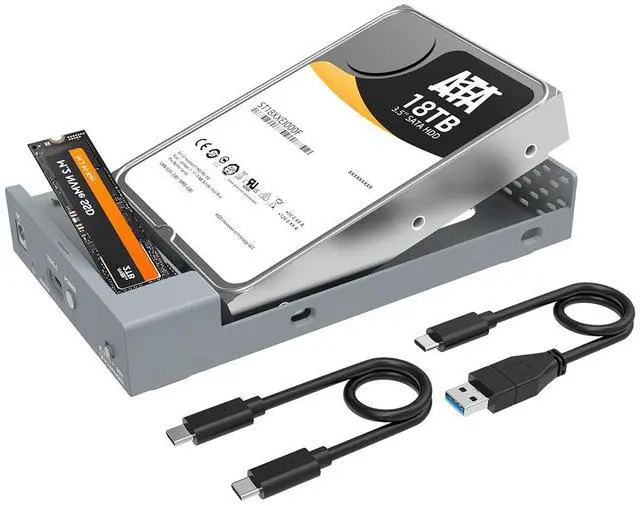 Main image of MAIWO Dual Bay Enclosure for M.2 NVMe SATA SSD and 2.5 3.5 inch SATA SSD HDD, External Hard Drive to USB C Adapter, 10Gbps 32TB CapacityDO NOT Support Clone