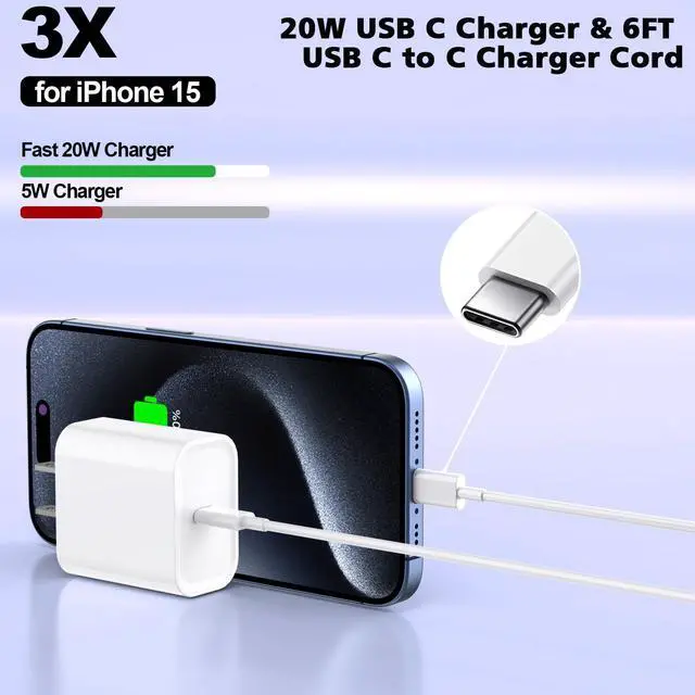 Alt view image 3 of 5 - iPhone 16/15 Charger Fast Charging 20W USB Type C Charger Block 3Pack C Chargers Fast Charging Cord 10FT Long Charger Cable for iPhone16/16 Plus/16 Pro/16 Pro Max,iPhone 15,iPad Pro 12.9"/11",iPad Air