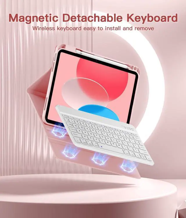Alt view image 5 of 5 - Beydoa for iPad 10th Generation Case with Keyboard 10.9 Inch- Magnetic Wireless Keyboard Case with Pencil Holder Stain Proof Folio Cover for iPad (A16) 11th Gen 11 Inch 2025/10th Gen 2022 - Light Pink