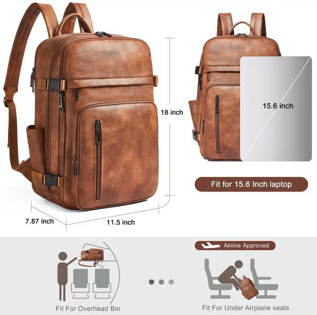 Alt view image 3 of 5 - tiamyi Travel Backpack for Women Leather Back pack with 15.6 inch Laptop Compartment, Fashion Ladies Computer Backpack, Brown