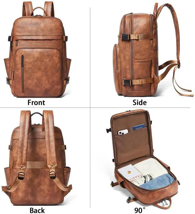 Alt view image 4 of 5 - tiamyi Travel Backpack for Women Leather Back pack with 15.6 inch Laptop Compartment, Fashion Ladies Computer Backpack, Brown