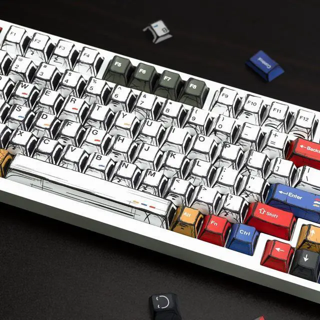 Alt view image 3 of 5 - JOLINTAL Retro Light Manga Keycaps 136 Keys, Japanese Manga Theme PBT Keycaps, Dye-sub Cherry Profile Black White Minimalist Keycap Set Fit for 61/64/87/104/108 Cherry MX Switches Mechanical Keyboard