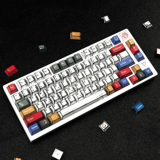Alt view image 5 of 5 - JOLINTAL Retro Light Manga Keycaps 136 Keys, Japanese Manga Theme PBT Keycaps, Dye-sub Cherry Profile Black White Minimalist Keycap Set Fit for 61/64/87/104/108 Cherry MX Switches Mechanical Keyboard