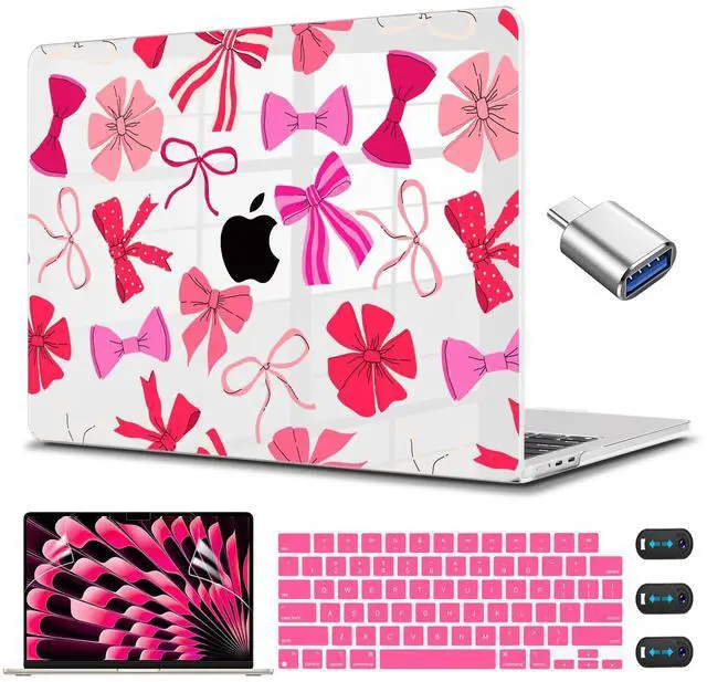 Main image of CISSOOK Compatible with MacBook Air 15 inch Case 2025 2024 2023 Release Model A3241 M4 A3114 M3 A2941 M2, Plastic Hard Shell Case Keyboard Cover Screen Protector USB Adapter, Pink Bows