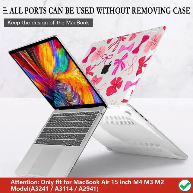 Alt view image 5 of 5 - CISSOOK Compatible with MacBook Air 15 inch Case 2025 2024 2023 Release Model A3241 M4 A3114 M3 A2941 M2, Plastic Hard Shell Case Keyboard Cover Screen Protector USB Adapter, Pink Bows