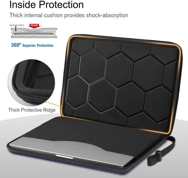 Alt view image 4 of 5 - FINPAC 15.6-inch Hard Laptop Sleeve Case Compatible with 15.6 Inch Acer Aspire, Shockproof Computer Carrying Case for HP Dell Razer Samsung Laptop Chromebook, Navy