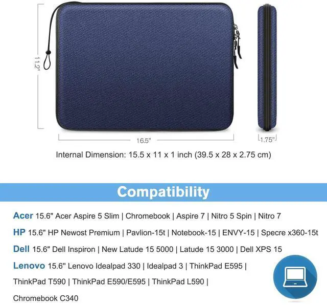 Alt view image 2 of 5 - FINPAC 15.6-inch Hard Laptop Sleeve Case Compatible with 15.6 Inch Acer Aspire, Shockproof Computer Carrying Case for HP Dell Razer Samsung Laptop Chromebook, Navy