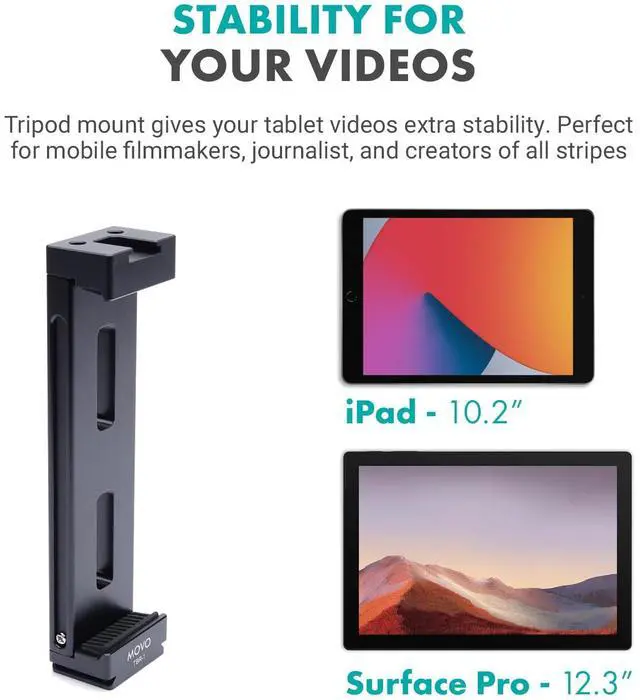 Alt view image 4 of 5 - Movo Tablet Vlogging Kit for iPad - iPad Vlogging Kit with Tablet Holder, Compact Tripod, Microphone, LED Light, Cold Shoe Extension - YouTube Starter Kit with iPad Tripod Mount for Video Recording