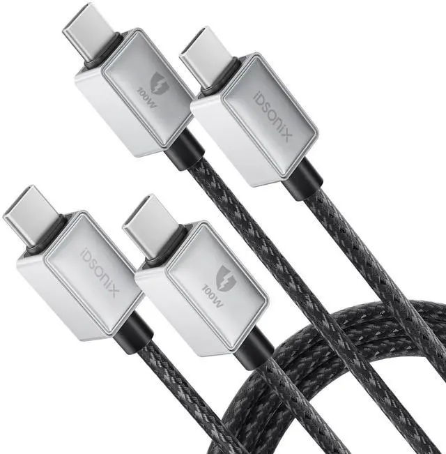 Main image of iDsonix USB C to USB C Cable 100W [2-Pack, 6.6Ft], Zinc Alloy USB C Type C Fast Charging Cable Compatible with MacBook Air/Pro, iPad, Samsung Galaxy S23/S22/S21, PS5, Switch